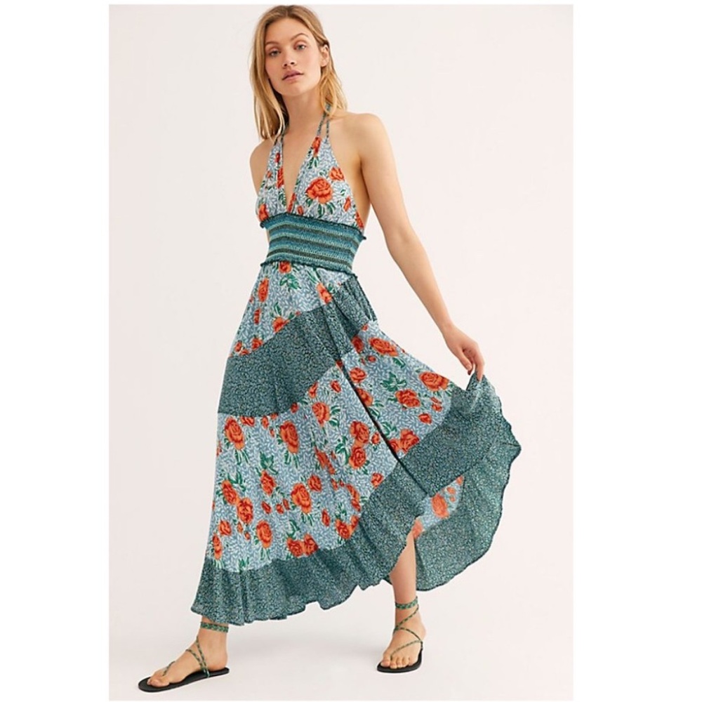 NWT Free People Gabriella Slip Maxi Dress Blue - Size Small
